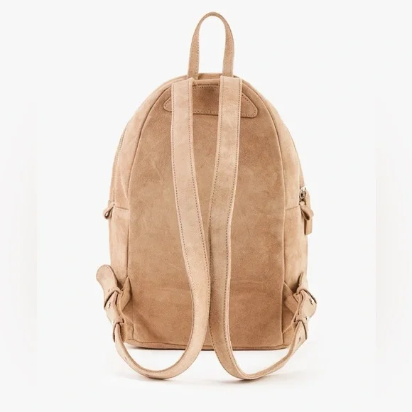 BAGGU Small Leather Backpack in Dune Tan Suede - Picture 3 of 11